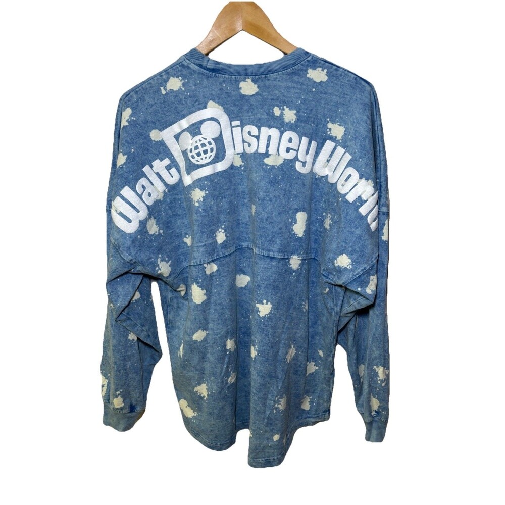 Walt Disney World Spirit Jersey Adult Small Blue Denim Bleach Stone Wash Puff